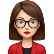 Una señora con media melena de color moreno, con gafas negras. Le gusta el color rojo . Y tiene la piel blanca  sticker