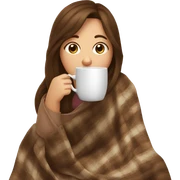 Brown hair Girl drinking coffee, with a cozy blanket sticker