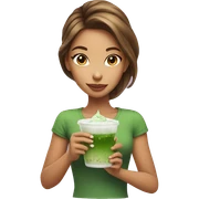 Beautiful girl with brawn hair holding cup of iced matcha  sticker