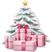 Light pink Christmas gifts under a white Christmas tree  sticker