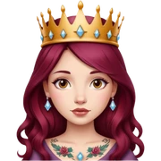 Beautiful tattooed long burgundy haired girl wearing a princess crown sticker