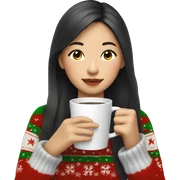 asian girl drinking coffee wearing Christmas sweater sticker