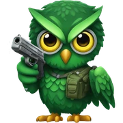 Green owl with gun sticker