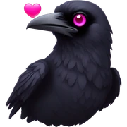 Raven with hot pink heart eyes sticker