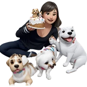 smiling girl with cake and dog sticker