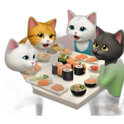 4 cats at a birthday party eating sushi sticker