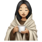 asian girl inside a blanket sipping coffee eyes closed sticker
