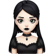 a girl with white skin and black lipstick and goth dress and black hair sticker