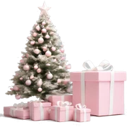 Light pink Christmas gifts under a white Christmas tree  sticker