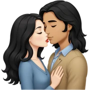 pale beautiful woman with long black hair, kissing a tan man with shoulder length wavy black hair sticker