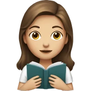 A girl with brown hair with a book sticker