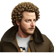 curly haired man in jacket sticker