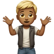 child shrugs his shoulders and spreads his arms  sticker