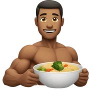 muscular man eating rice, meat and vegetables sticker