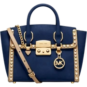  navy blue suede, Michael kors satchel purse, gold sparkling embellishments  sticker
