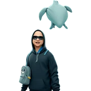 boy in hood with bag sticker