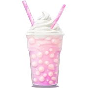 Whipped Cream Bubble Tea "A pastel pink bubble tea topped with glowing whipped cream, shiny tapioca pearls at the bottom, and a straw surrounded by soft sparkles." sticker