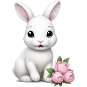 cute white bunny holding light pink peonies sticker
