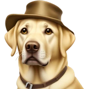 Yellow lab wearing Sherwood Bowmen hat sticker