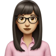Girl with long dark brown hair and bangs and black glasses pale skin pink shirt sticker