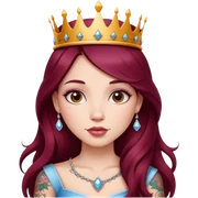Beautiful tattooed long burgundy haired girl wearing a princess crown sticker