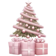 Light pink Christmas gifts under a white Christmas tree  sticker