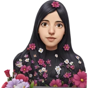 girl with black hair and flowers sticker