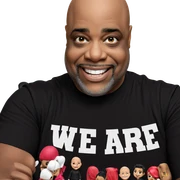 smiling bald man in black sticker