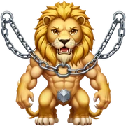 A set of chains and a lion sticker