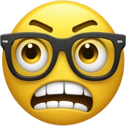 a yellow emoji with very very big glasses the emoji very angry and looks to the right sticker