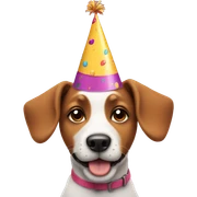 Dog wearing a birthday hat sticker