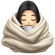 white girl with black hair inside a blanket sipping coffee eyes closed sticker