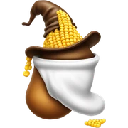 a poop with corn in it and a magician hat sticker