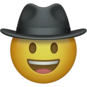 Un emoji de Samsung de un emoji feliz con un sombrero negro sticker