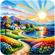 sunny landscape scene in afremov style sticker