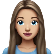 Beautiful teenage girl, long hair, brunette, blue eyes, pink lip color sticker