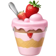pale pink parfait with ice cream and strawberries and a spoon sticker