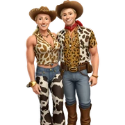 smiling cowboy with animal print sticker