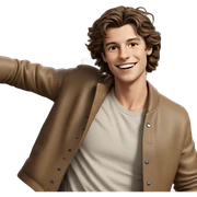 smiling boy in brown jacket sticker
