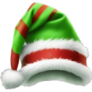 Realistic green and red striped fur santa hat isolated.  sticker