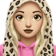 Hyperrealistic white girl with long black hair with a pink fringe and has eye makeup on, she is wearing a black and leopard print hoodie  sticker
