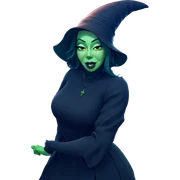 green skinned witch in dress sticker
