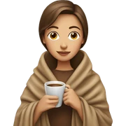 Brown hair lady wearing light brown blanket drinking coffee  sticker