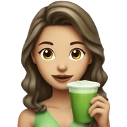 Beautiful girl with brawn hair holding cup of iced matcha  sticker