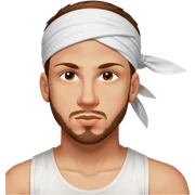 male, wearing a white tank top, bandana sticker