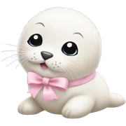 Fuzzy baby seal with light pink bow sticker