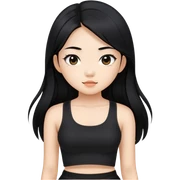 Black long hair asian girl with black crop sticker