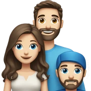 Happy couple : girl brown hair and blue eyes, boy dark brown hair and blue eyes with beard sticker