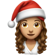 A girl with brown hair in a Santa Claus hat sticker