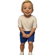 child in blue shorts smiling sticker